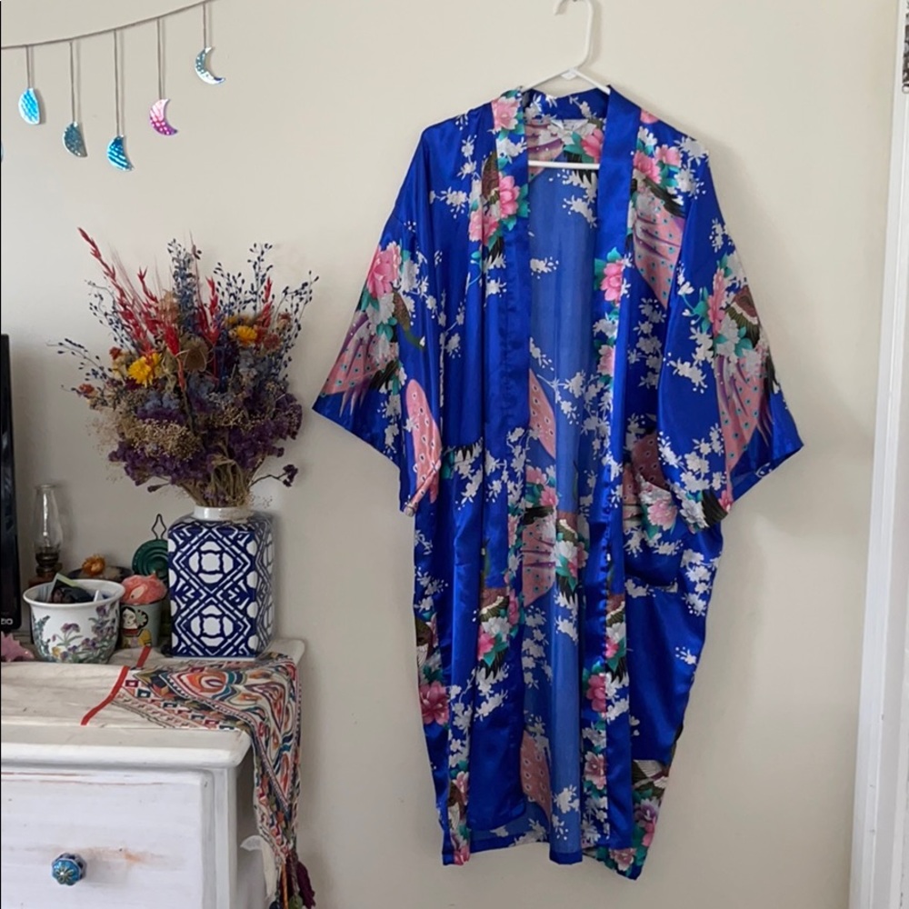 Silk Japanese Kimono in Sapphire Blue